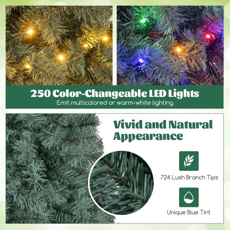 7.5 Feet Pre-Lit Blue Artificial Christmas Tree Slim with 9 Lighting Modes-7.5 ft