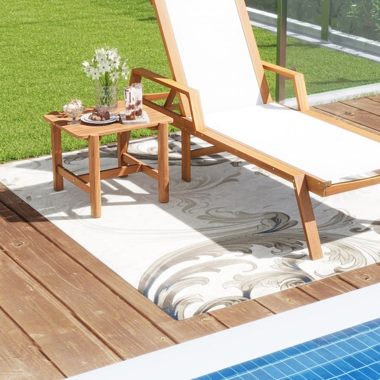 Patio Teak Wood Side Table with Slatted Tabletop for Yard
