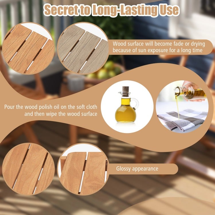 Patio Teak Wood Side Table with Slatted Tabletop for Yard