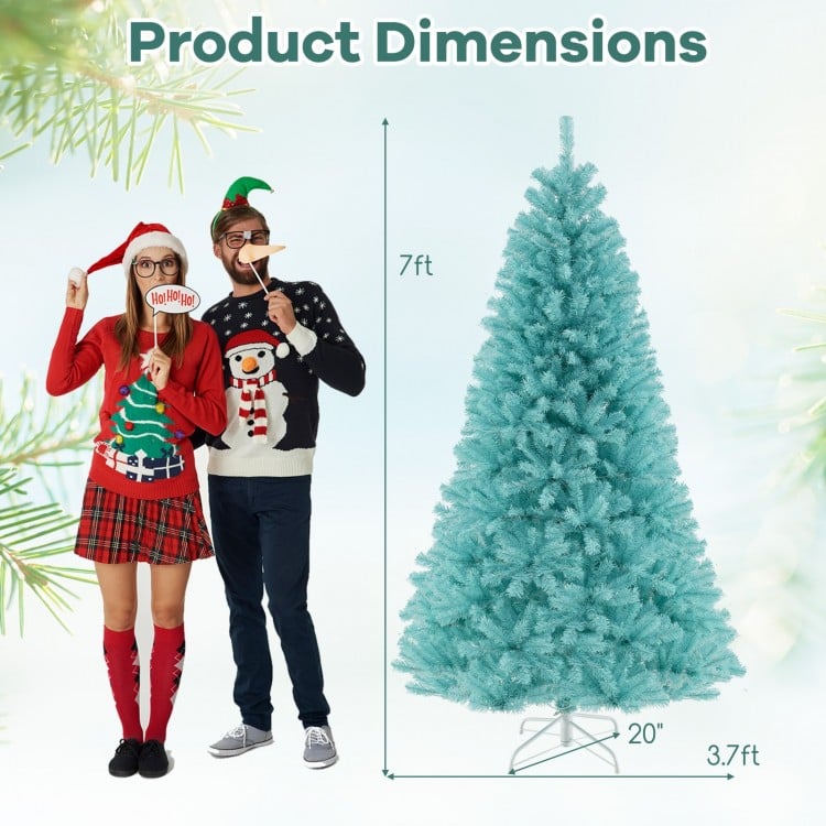 7 FT Blue Artificial Christmas Tree with 280/380 Warm White LED Lights and Foldable Metal Stand