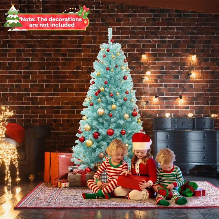 6 FT Blue Artificial Christmas Tree with 280/380 Warm White LED Lights and Foldable Metal Stand