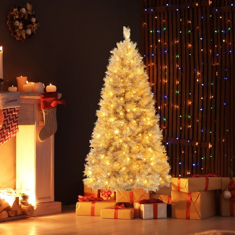 5 FT Artificial Xmas Tree with Branch Tips and Warm White LED Lights