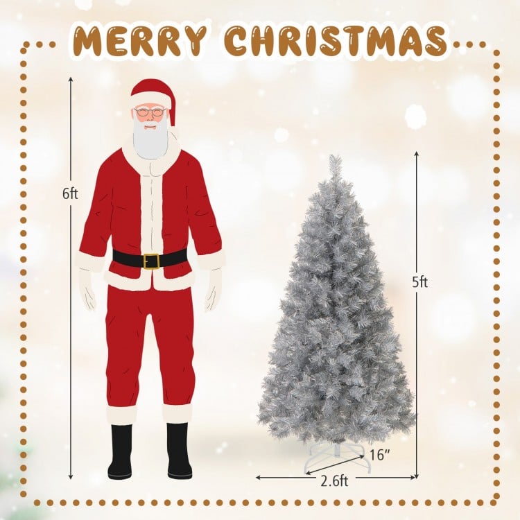 5 FT Artificial Xmas Tree with Branch Tips and Warm White LED Lights