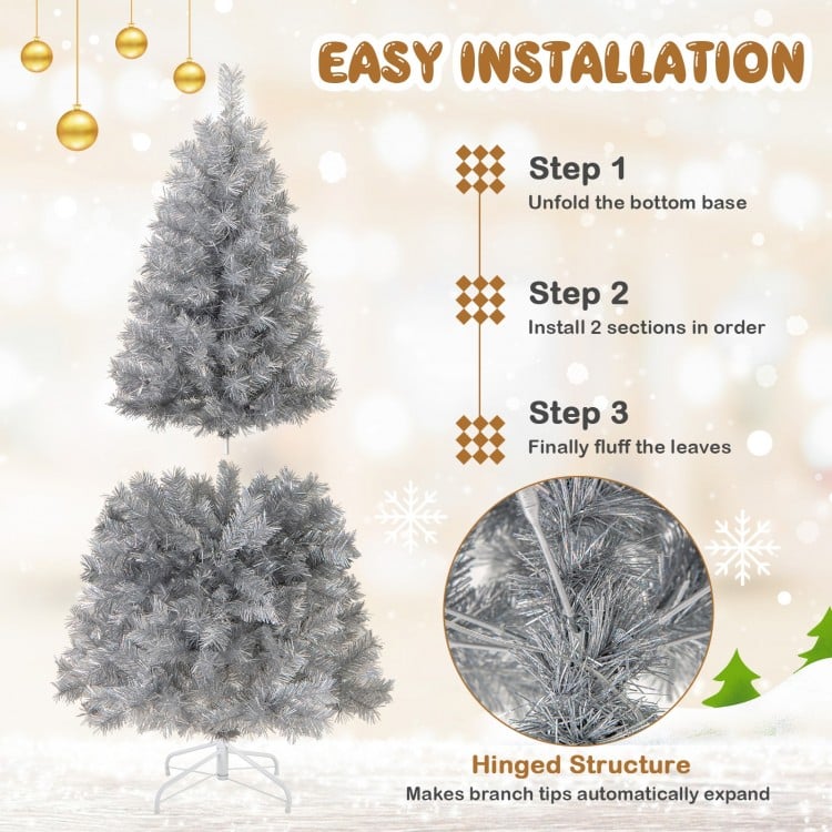 5 FT Artificial Xmas Tree with Branch Tips and Warm White LED Lights
