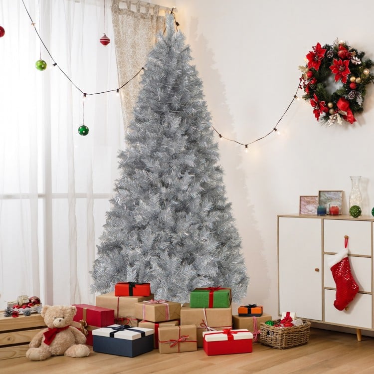 7 FT Artificial Xmas Tree with Branch Tips and Warm White LED Lights