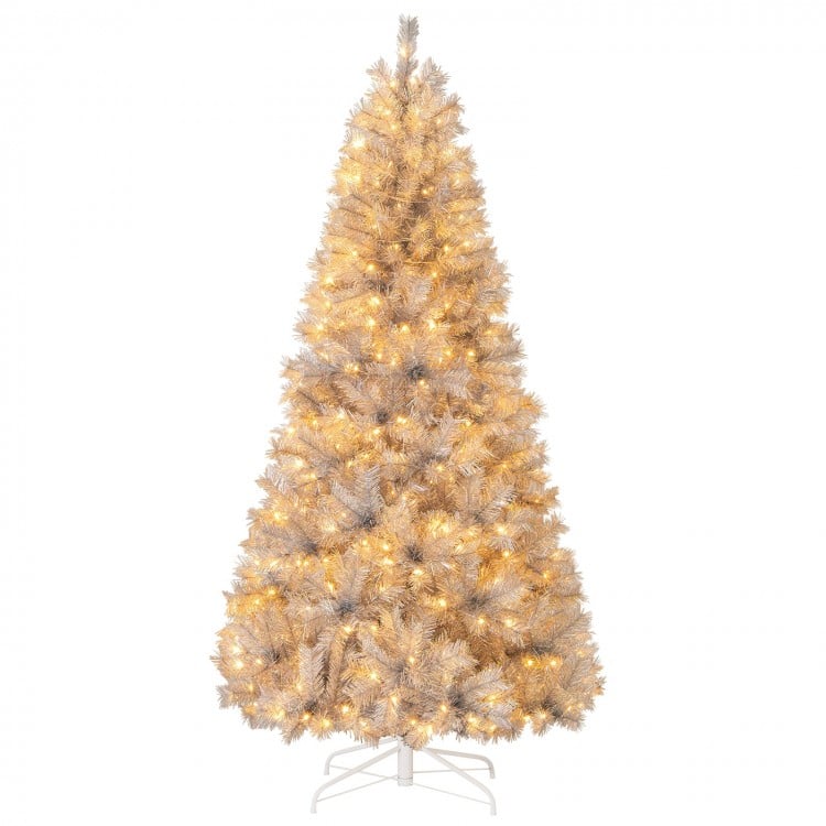 7 FT Artificial Xmas Tree with Branch Tips and Warm White LED Lights
