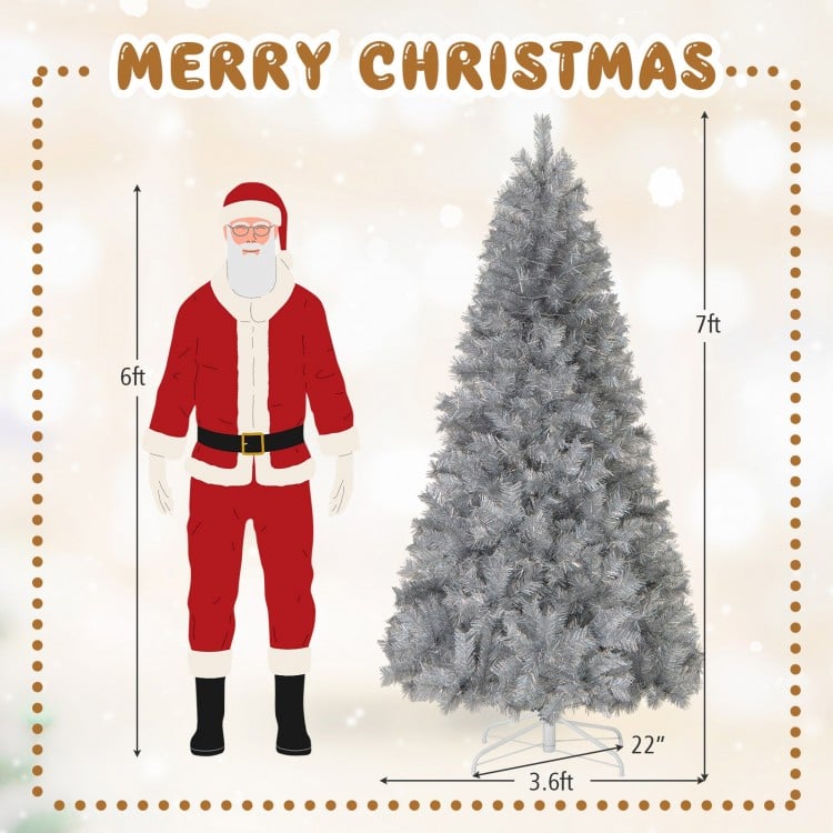 7 FT Artificial Xmas Tree with Branch Tips and Warm White LED Lights
