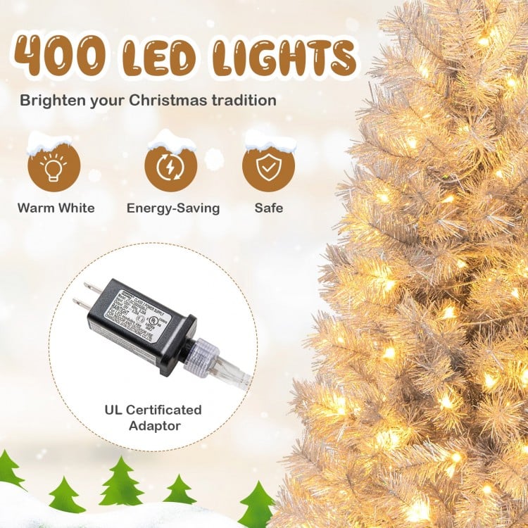 7 FT Artificial Xmas Tree with Branch Tips and Warm White LED Lights