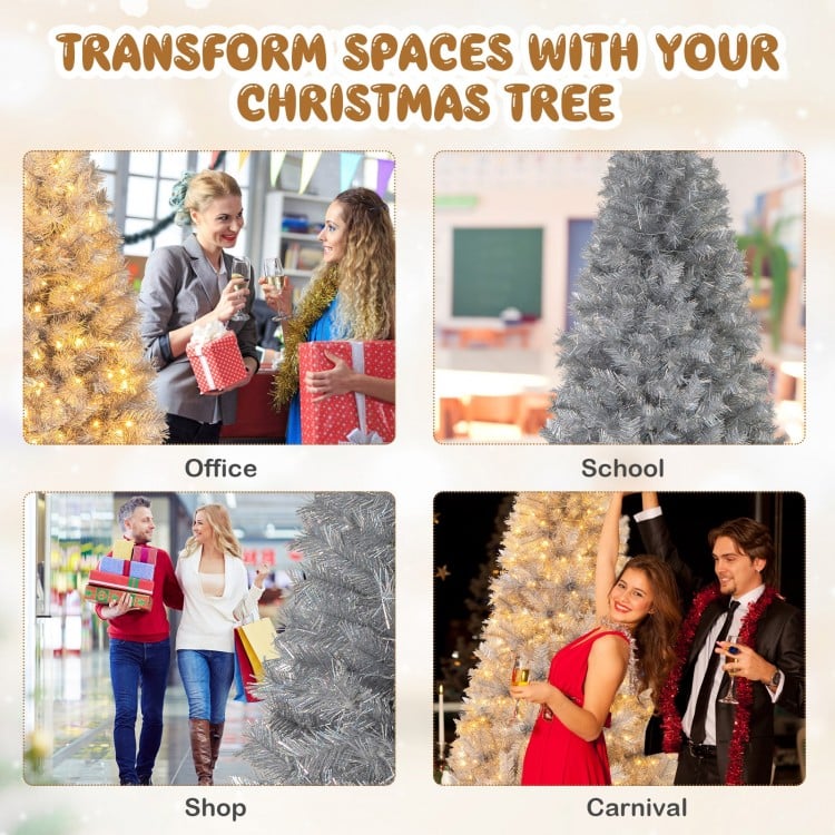7 FT Artificial Xmas Tree with Branch Tips and Warm White LED Lights