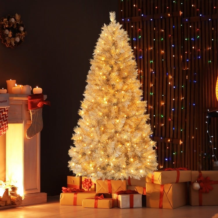 6 FT Artificial Xmas Tree with Branch Tips and Warm White LED Lights