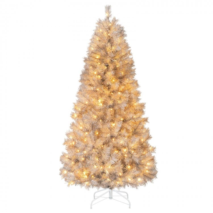 6 FT Artificial Xmas Tree with Branch Tips and Warm White LED Lights