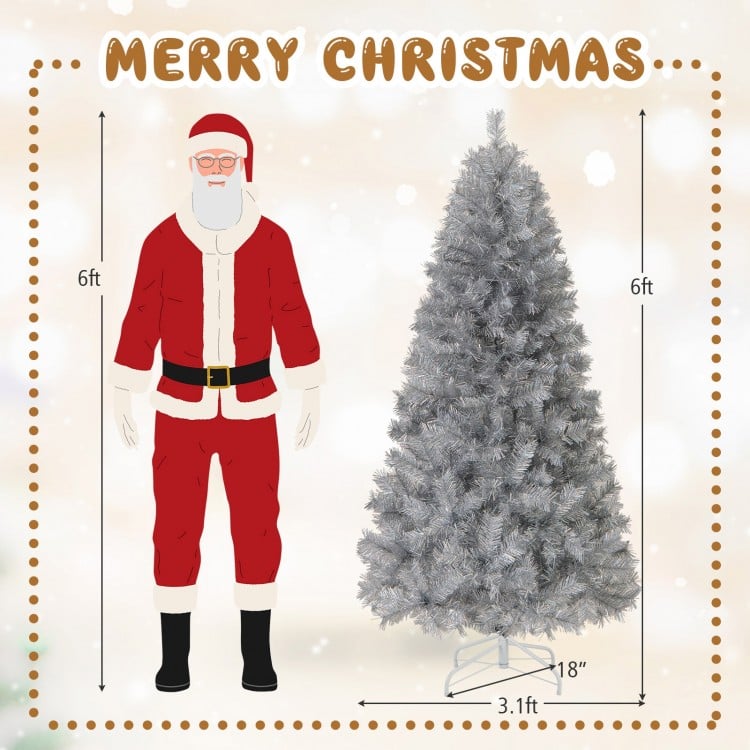 6 FT Artificial Xmas Tree with Branch Tips and Warm White LED Lights