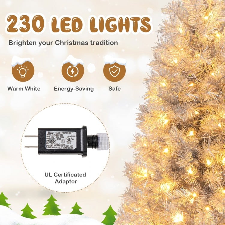 6 FT Artificial Xmas Tree with Branch Tips and Warm White LED Lights