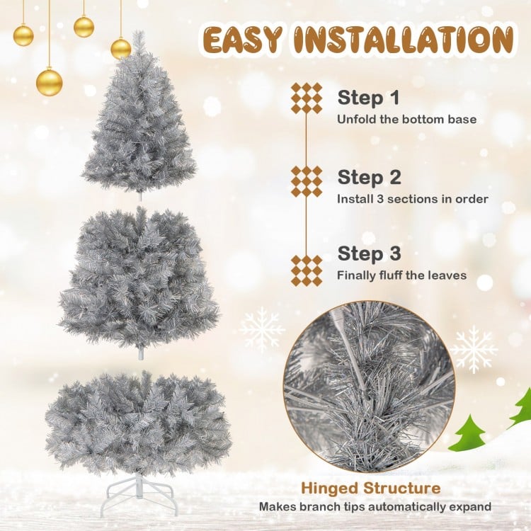 6 FT Artificial Xmas Tree with Branch Tips and Warm White LED Lights