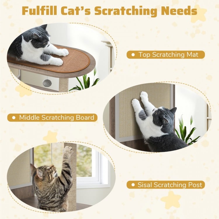 34.5 Inch Cat Tree with Litter Box Enclosure with Sisal Scratching Post and Mat-Gray