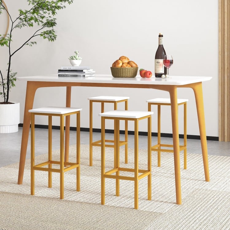 Set of 4 Bar Stool Set 26 Inch Bar Chair with Metal Legs and Footrest-White