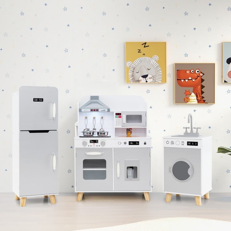 Kids Kitchen Playset 3-in-1 with Refrigerator and Washing Machine-Gray