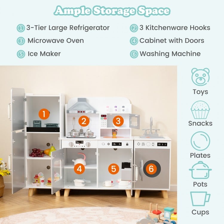 Kids Kitchen Playset 3-in-1 with Refrigerator and Washing Machine-Gray