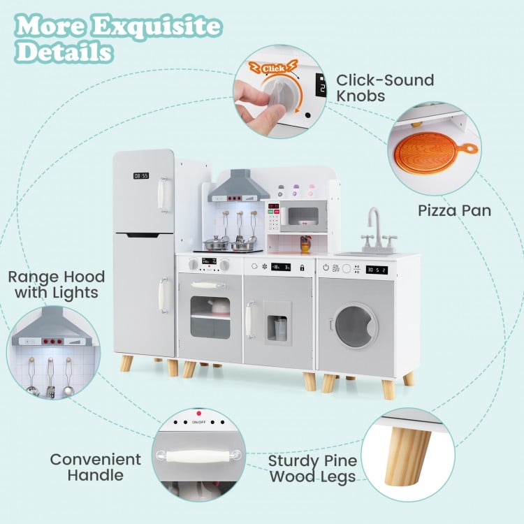 Kids Kitchen Playset 3-in-1 with Refrigerator and Washing Machine-Gray