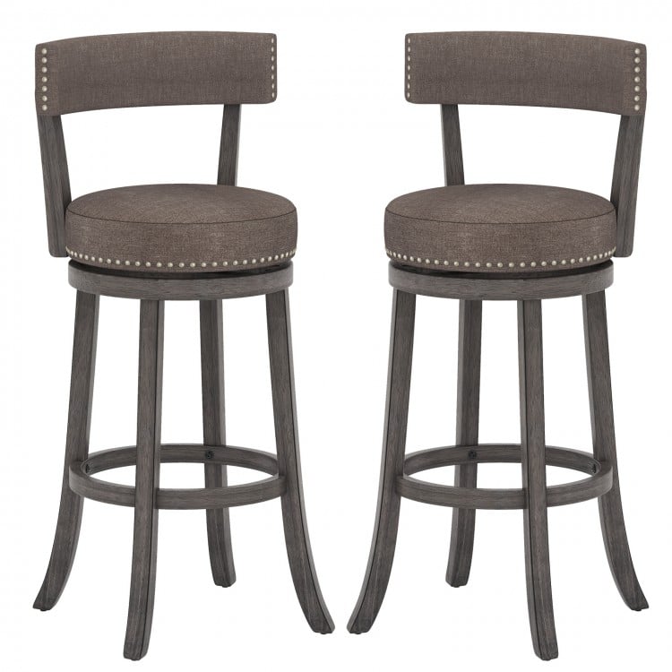 Set of 2 Counter Height Chairs with 360° Swivel Seat and Rubber Wood Frame-29 Inches