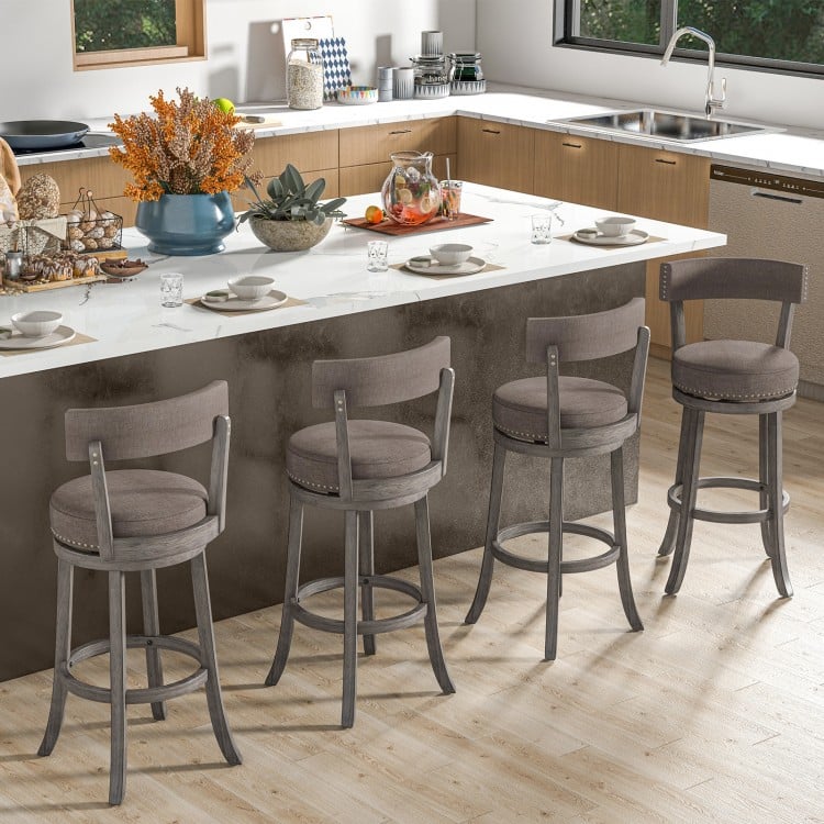 Set of 2 Counter Height Chairs with 360° Swivel Seat and Rubber Wood Frame-29 Inches