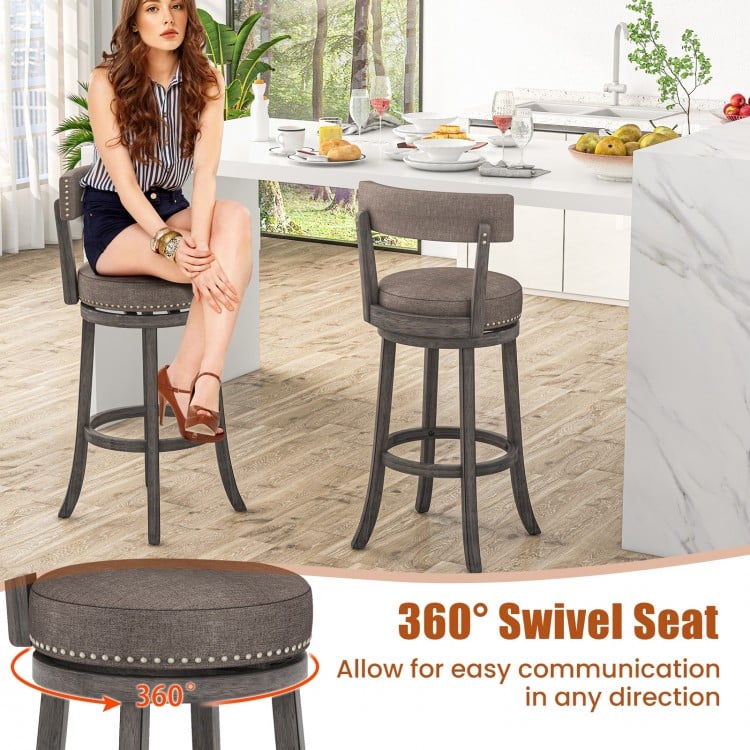 Set of 2 Counter Height Chairs with 360° Swivel Seat and Rubber Wood Frame-29 Inches