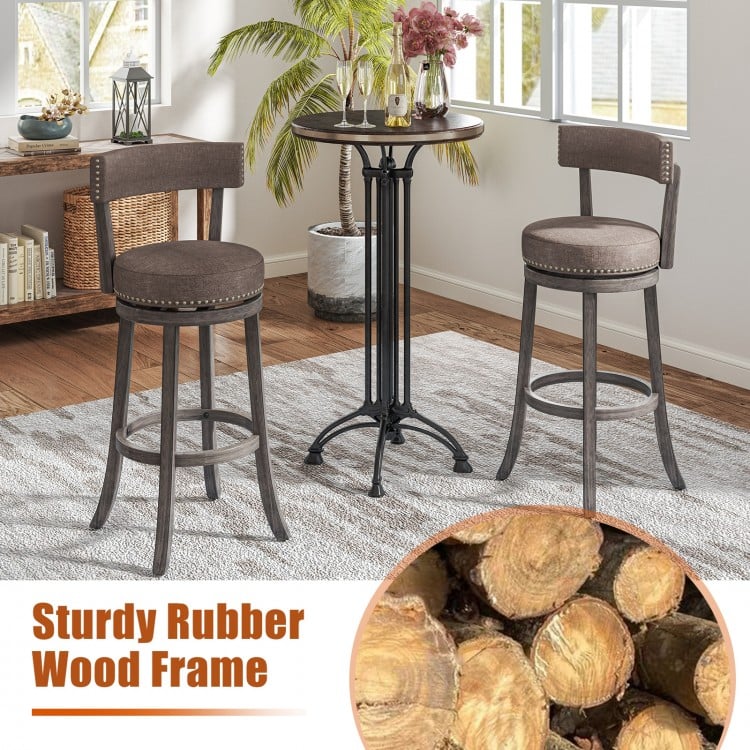 Set of 2 Counter Height Chairs with 360° Swivel Seat and Rubber Wood Frame-29 Inches