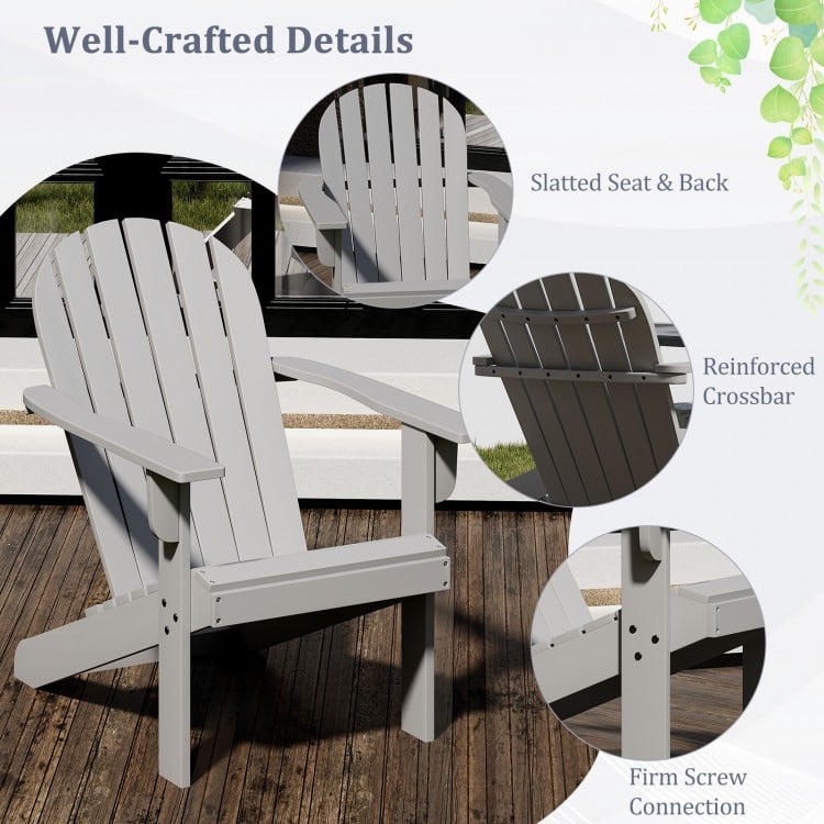 Acacia Wood Lounge Patio Adirondack Chair with Inclined Seat-Gray