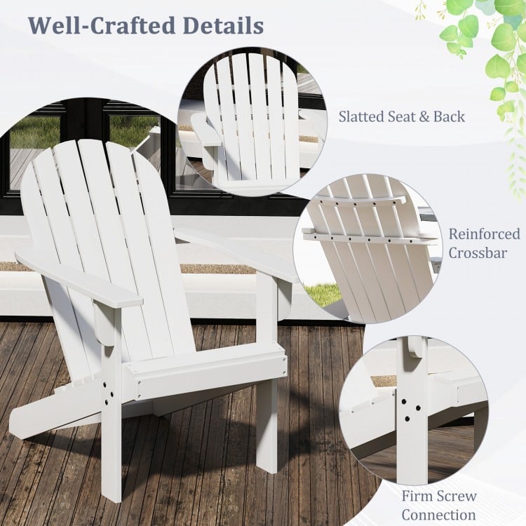 Acacia Wood Lounge Patio Adirondack Chair with Inclined Seat-White