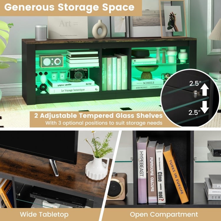 Modern TV Stand with LED Light and Adjustable Shelves for TVs up to 65 inch-Brown