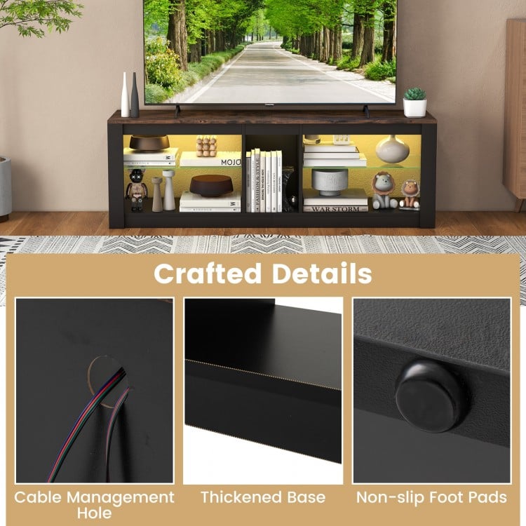 Modern TV Stand with LED Light and Adjustable Shelves for TVs up to 65 inch-Brown