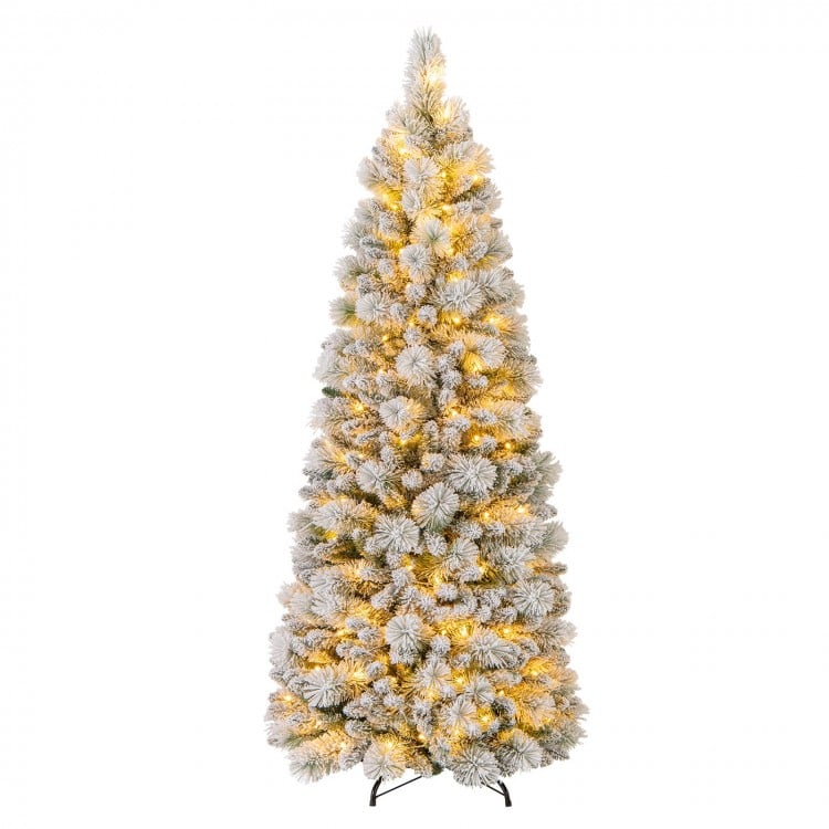 6 Feet Flocked Christmas Tree with Pine Needles and LED Lights