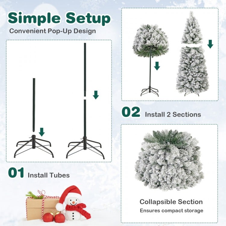 6 Feet Flocked Christmas Tree with Pine Needles and LED Lights