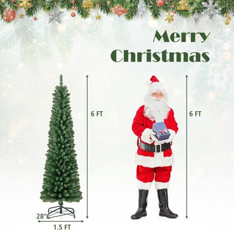 Pencil Christmas Tree with Memory Wire Branch Tips and Warm  LED Lights-6FT
