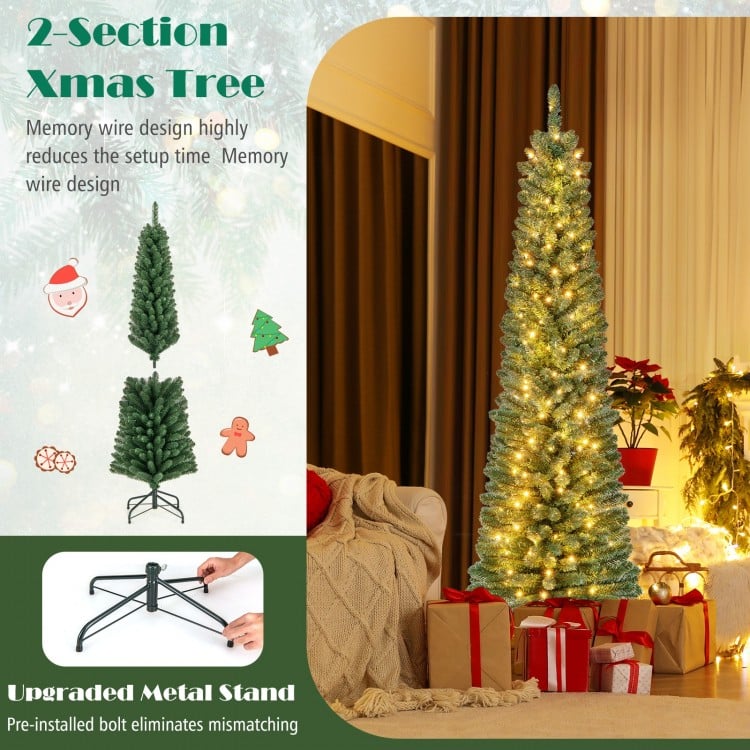 Pencil Christmas Tree with Memory Wire Branch Tips and Warm  LED Lights-6FT