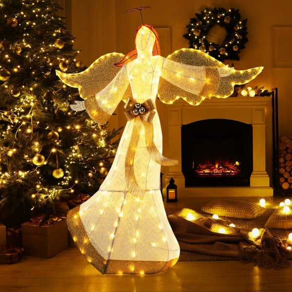 5.2 Feet Christmas Pre-Lit Angel with Halo Wings and 180 Warm White LED Lights