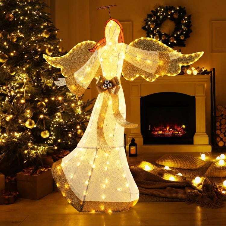 5.2 Feet Christmas Pre-Lit Angel with Halo Wings and 180 Warm White LED Lights