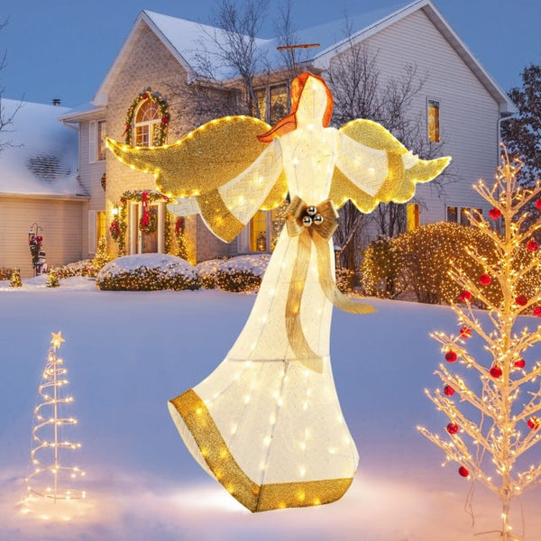 5.2 Feet Christmas Pre-Lit Angel with Halo Wings and 180 Warm White LED Lights