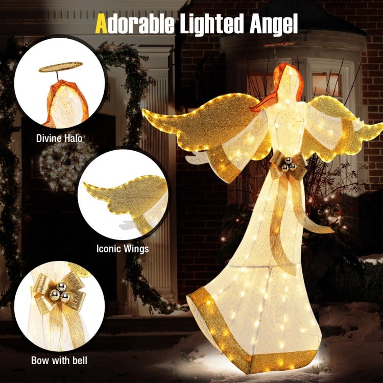 5.2 Feet Christmas Pre-Lit Angel with Halo Wings and 180 Warm White LED Lights