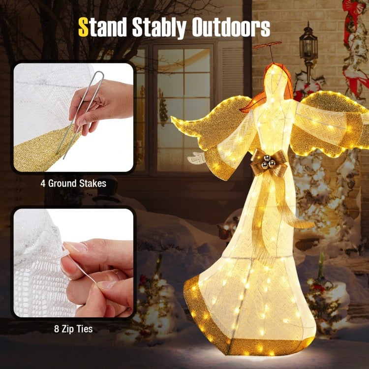5.2 Feet Christmas Pre-Lit Angel with Halo Wings and 180 Warm White LED Lights