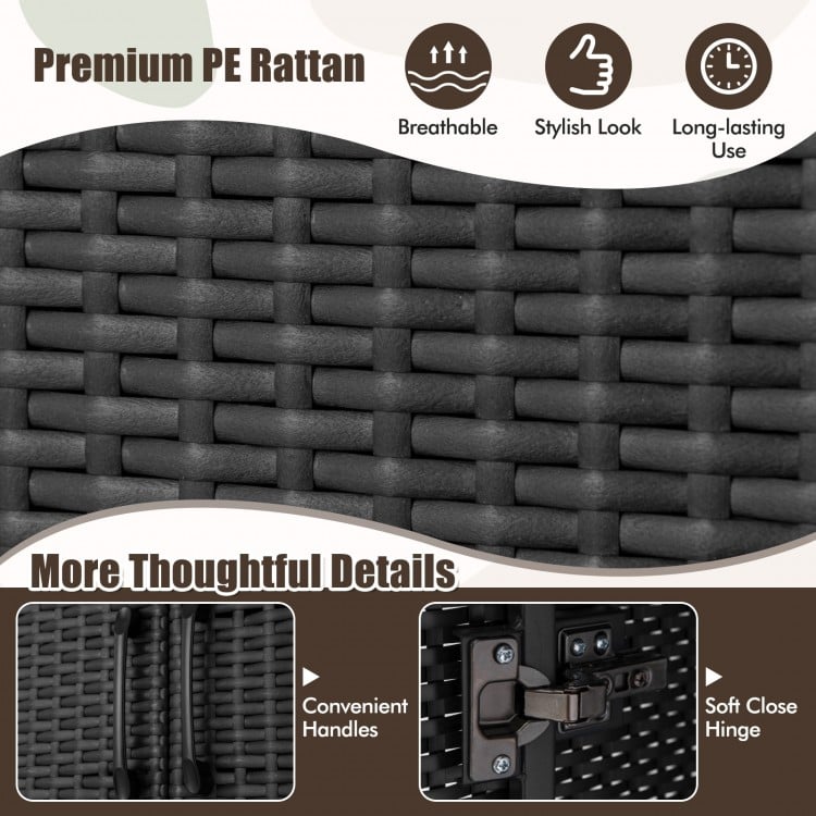 62 Inch Wicker Wardrobe with 2 Doors PE Rattan Closet with Hanging Rod-Black