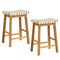 Faux PU Leather Bar Stools Set of 2 with Woven Curved Seat Natural-25.5 inches