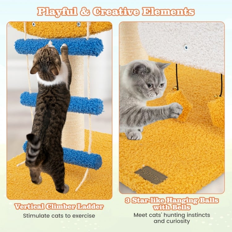 Indoor Small Aviation-themed Cat Tree Cat Tower with Helicopter Top Perch-Yellow
