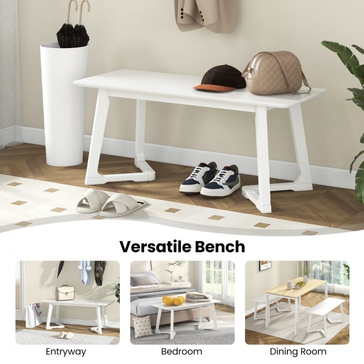 42 Inch Modern Entryway Bench Long Dining Bench with Rubber Wood Legs-White
