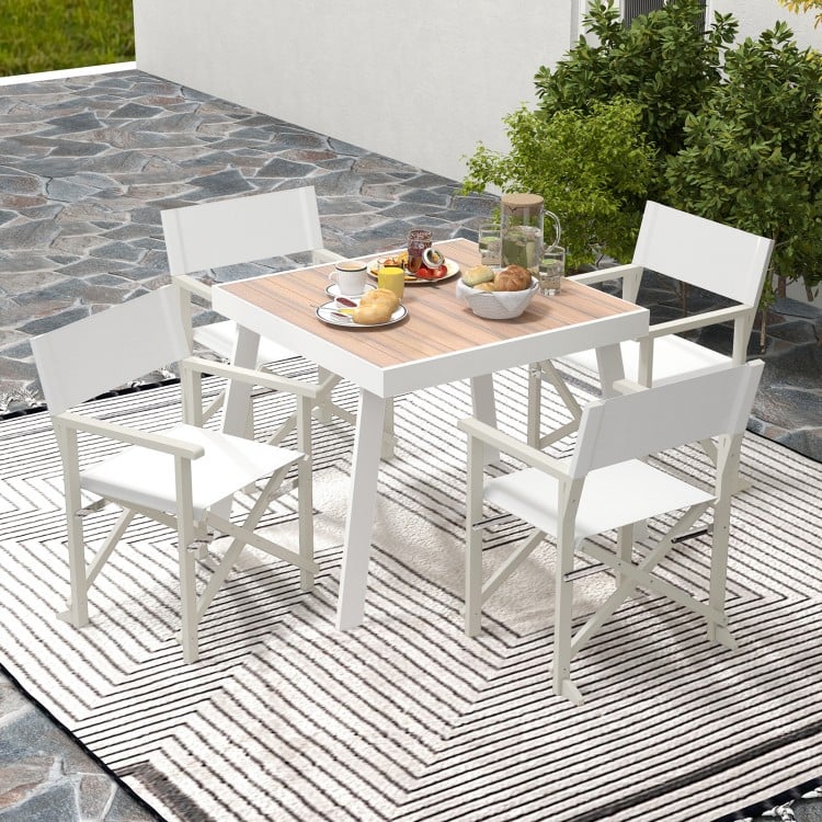 Folding Director Chair with Acacia Wood Frame and Machine Washable Oxford Fabric-Off White