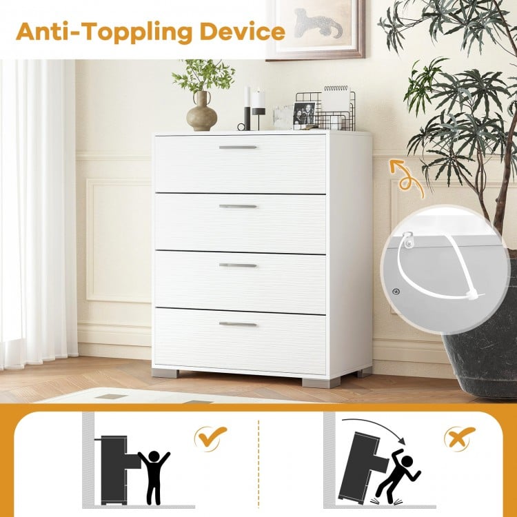4 Drawer Storage Cabinet with Metal Legs Handles with Anti-Toppling Devices-White