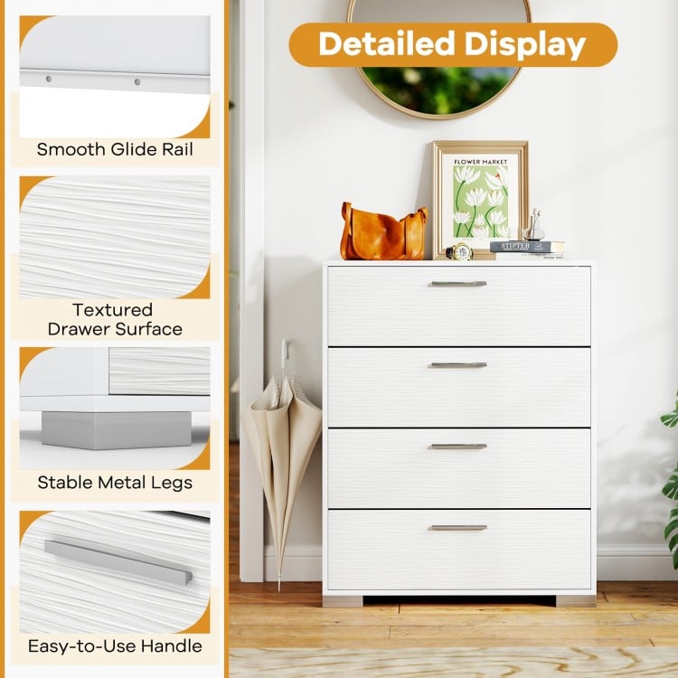 4 Drawer Storage Cabinet with Metal Legs Handles with Anti-Toppling Devices-White