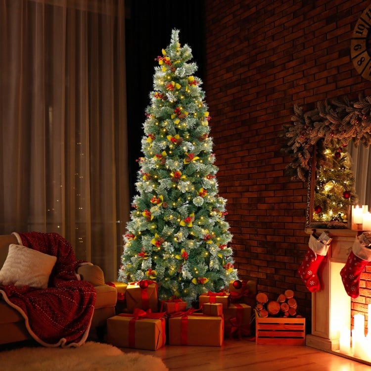 5/7.5/9 FT Pre-Lit Artificial Christmas Tree with 453/1096/1416 PVC and Pine Needles-XL