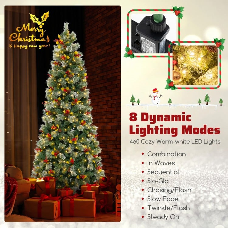 5/7.5/9 FT Pre-Lit Artificial Christmas Tree with 453/1096/1416 PVC and Pine Needles-XL