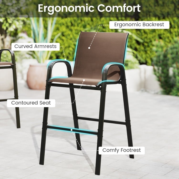 3 Piece Outdoor Bar Set with Footrest and 2-Tier Shelf-Coffee